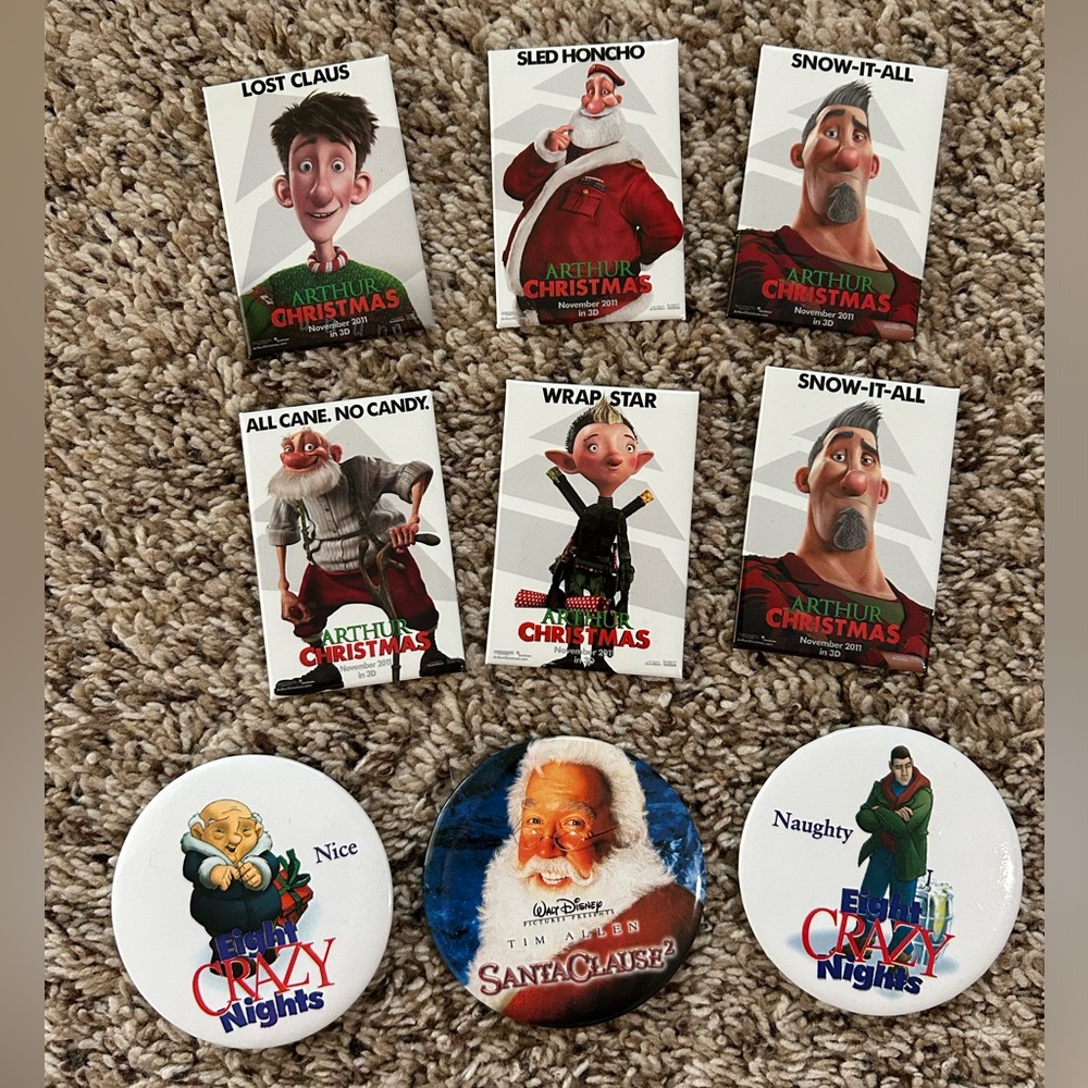 New 9 Christmas movie button pins
